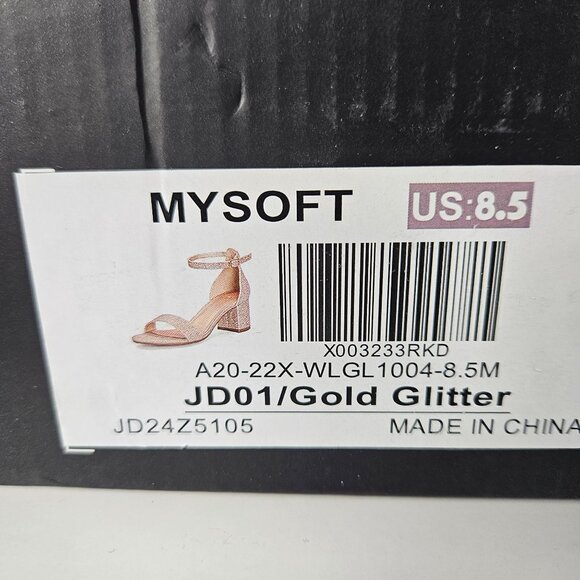 Mysoft Womens 8.5 Chunky Heels Open Toe Gold Glitter Ankle Strap Wedding Sandals - Picture 12 of 15